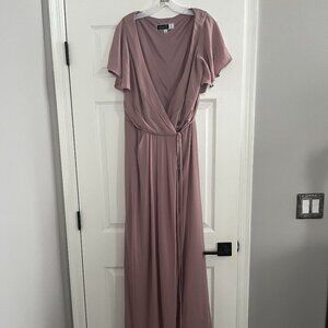 David's Bridal Flutter Sleeve Wrap Dress / Bridesmaid / Quartz / Size 14 - NWT